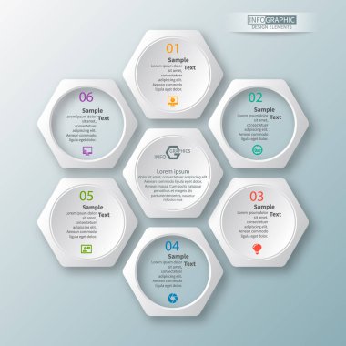 vektör soyut 3d kağıt bilgi elemanları. Hexagon bilgi grafikleri. Bal peteği tasarımı