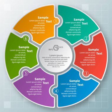 Soyut 3d vektör kağıt Infographic öğeleri. Altı seçenek. Dairesel infographics