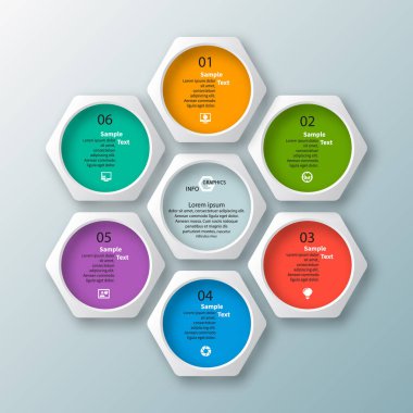 vektör soyut 3d kağıt bilgi elemanları. Hexagon bilgi grafikleri. Bal peteği tasarımı