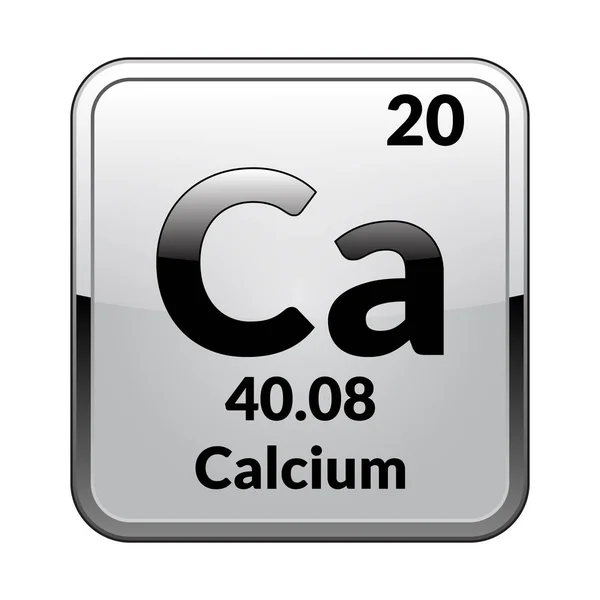 カルシウムのシンボル シルバー フレームに光沢のある白い背景に周期表の元素です ベクトル図 — ストックベクタ