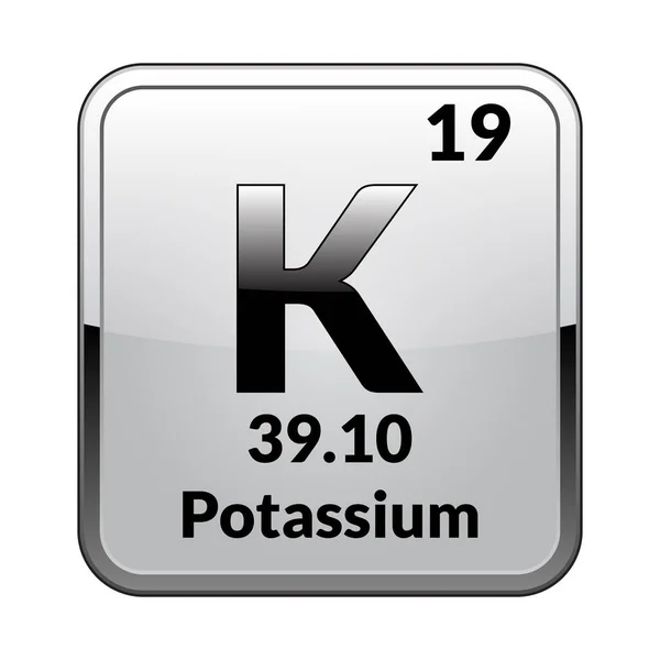 Potasyum sembolü. Parlak beyaz bir arka planda bir gümüş çerçeve içinde periyodik tablonun kimyasal element. Vektör çizim.