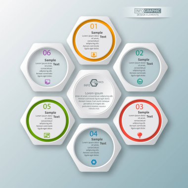 vektör soyut 3d kağıt bilgi elemanları. Hexagon bilgi grafikleri. Bal peteği tasarımı