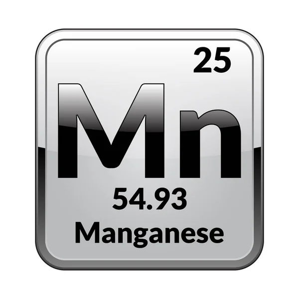 Manganez sembolü. Parlak beyaz bir arka planda bir gümüş çerçeve içinde periyodik tablonun kimyasal element. Vektör çizim.
