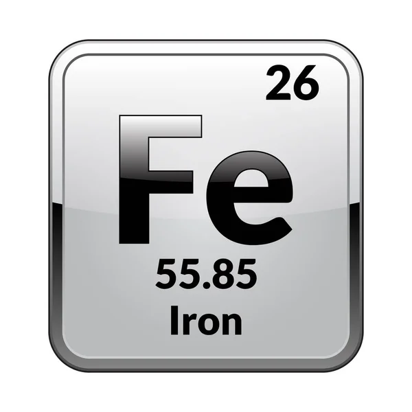 Ijzeren Symbool Scheikundig Element Van Periodieke Tabel Een Glanzend Witte — Stockvector