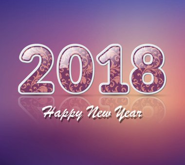 Sayı 2018.lilac 2018 mutlu yeni yıl tebrik bir Eflatun-sarı zemin üzerine