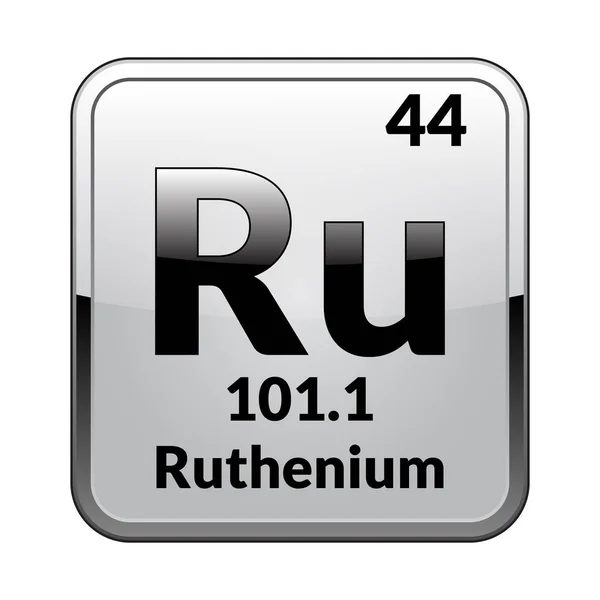 Simbolo Rutenio Elemento Chimico Della Tavola Periodica Fondo Bianco Lucido — Vettoriale Stock