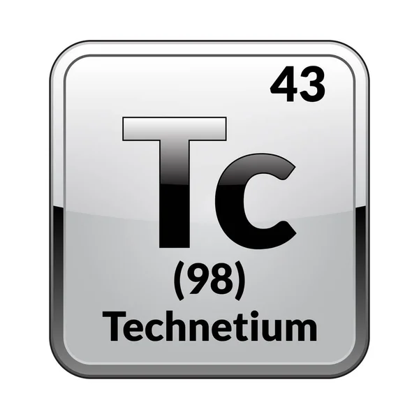 Technecium Symbol Chemický Prvek Periodické Tabulky Lesklém Bílém Pozadí Stříbrným — Stockový vektor