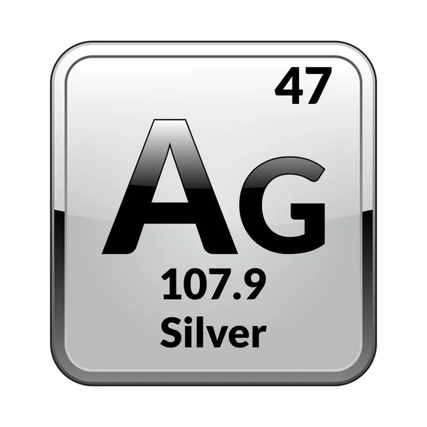 Gümüş sembolü. Parlak beyaz bir arka planda bir gümüş çerçeve içinde periyodik tablonun kimyasal element. Vektör çizim.