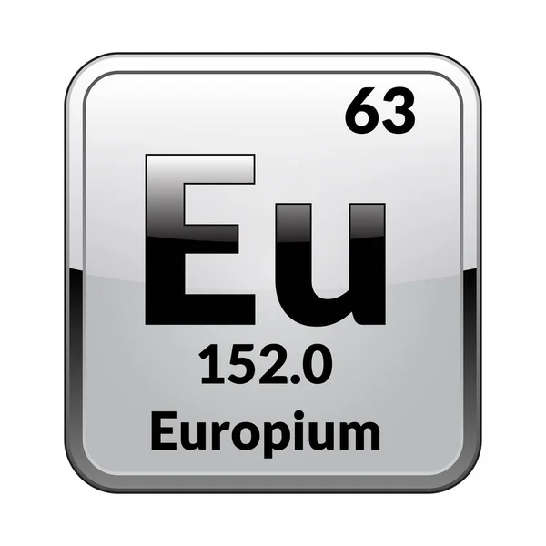 Europium Symbol Chemical Element Periodic Table Glossy White Background Silver — Stock Vector