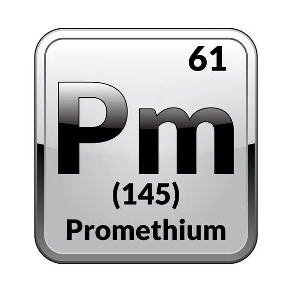 Promethium Symbool Scheikundig Element Van Periodieke Tabel Een Glanzend Witte — Stockvector