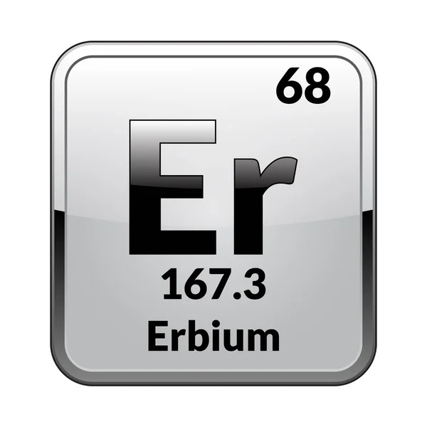 Erbium Symbol Chemical Element Periodic Table Glossy White Background Silver — Stock Vector