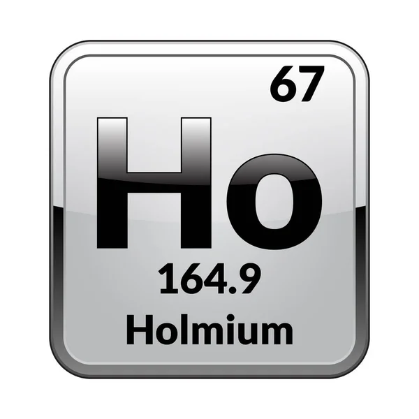 ホルミウムのシンボル シルバー フレームに光沢のある白い背景に周期表の元素です ベクトル図 — ストックベクタ
