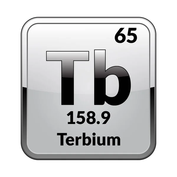 テルビウムのシンボル シルバー フレームに光沢のある白い背景に周期表の元素です ベクトル図 — ストックベクタ