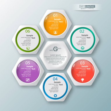 vektör soyut 3d kağıt bilgi elemanları. Hexagon bilgi grafikleri. Bal peteği tasarımı