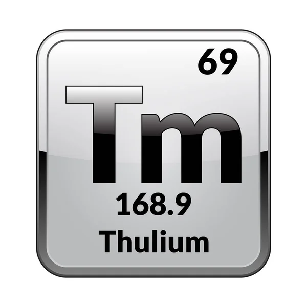 ツリウムのシンボル シルバー フレームに光沢のある白い背景に周期表の元素です ベクトル図 — ストックベクタ
