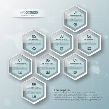 vektör soyut 3d kağıt bilgi elemanları. Hexagon bilgi grafikleri. Bal peteği tasarımı