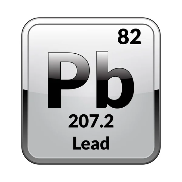 Kurşun sembolü. Parlak beyaz bir arka planda bir gümüş çerçeve içinde periyodik tablonun kimyasal element. Vektör çizim.