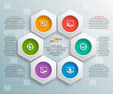 vektör soyut 3d kağıt bilgi elemanları. Hexagon bilgi grafikleri. Bal peteği tasarımı