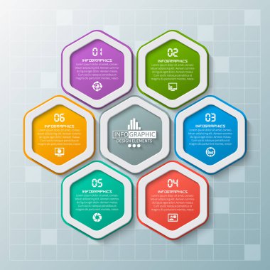 vektör soyut 3d kağıt bilgi elemanları. Hexagon bilgi grafikleri. Bal peteği tasarımı