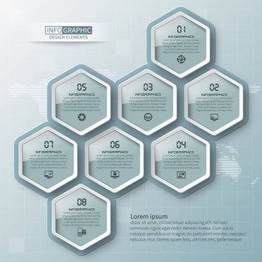 vektör soyut 3d kağıt bilgi elemanları. Hexagon bilgi grafikleri. Bal peteği tasarımı