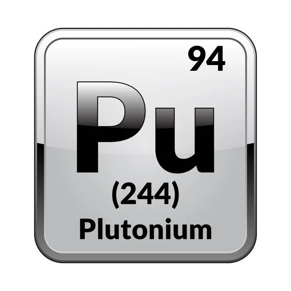 プルトニウムのシンボル シルバー フレームに光沢のある白い背景に周期表の元素です ベクトル図 — ストックベクタ