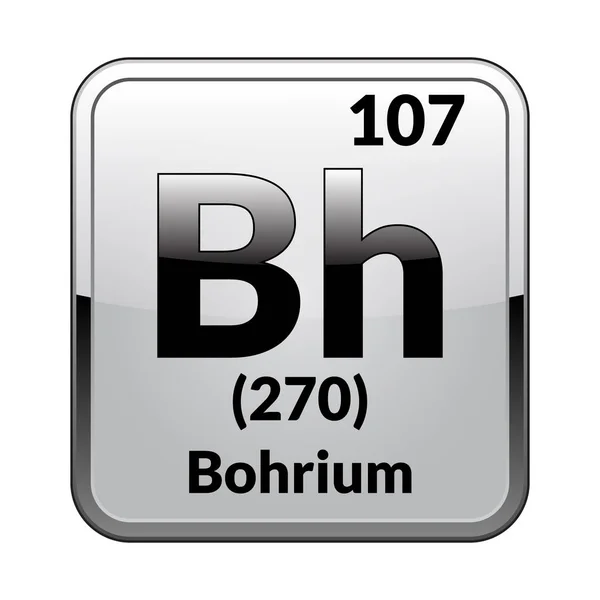 ボーリウム記号です シルバー フレームに光沢のある白い背景に周期表の元素です ベクトル図 — ストックベクタ