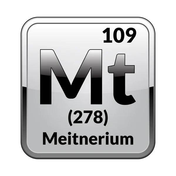 Meitnerium Symbol Chemical Element Periodic Table Glossy White Background Silver — Stock Vector