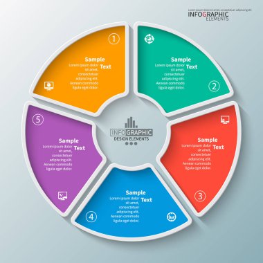vektör soyut 3d kağıt bilgi elemanları. Dairesel bilgi grafikleri
