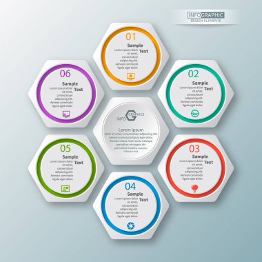 vektör soyut 3d kağıt bilgi elemanları. Hexagon bilgi grafikleri. Bal peteği tasarımı