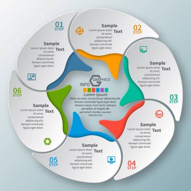 vektör soyut 3d kağıt bilgi elemanları. Dairesel bilgi grafikleri