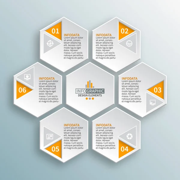 Infographic Elements Hexagon Infographics Honeycomb 디자인 — 스톡 벡터