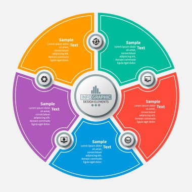 vektör soyut 3d kağıt bilgi elemanları. Dairesel bilgi grafikleri