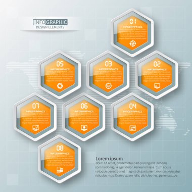 vektör soyut 3d kağıt bilgi elemanları. Hexagon bilgi grafikleri. Bal peteği tasarımı