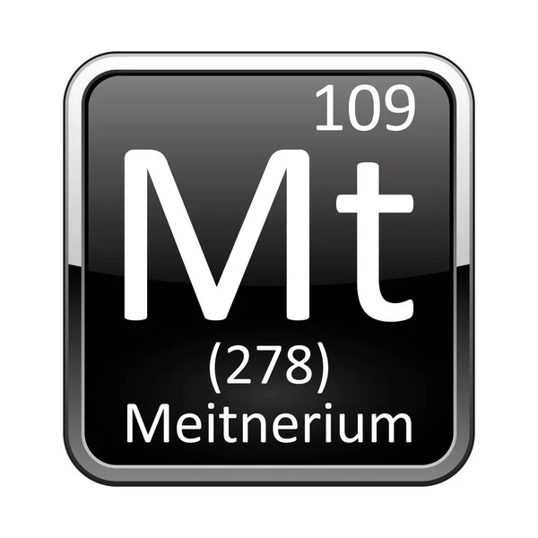 Meitnerium Symbol Chemical Element Periodic Table Glossy Black Background Silver — Stock Vector