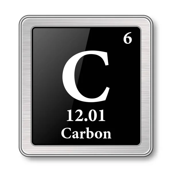 Símbolo Carbono Elemento Químico Tabla Periódica Sobre Fondo Negro Brillante — Vector de stock