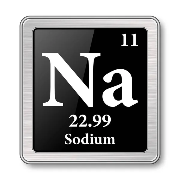 Natriumsymbol Chemisches Element Des Periodensystems Auf Schwarzem Hintergrund Silbernem Rahmen — Stockvektor