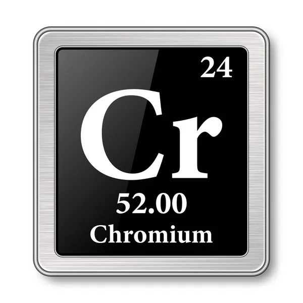 铬的符号 银相框中光滑的黑色背景上周期表的化学元素 矢量图解 — 图库矢量图片