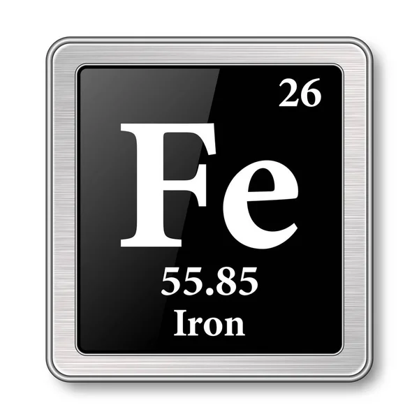 Símbolo Ferro Elemento Químico Tabela Periódica Sobre Fundo Preto Brilhante — Vetor de Stock