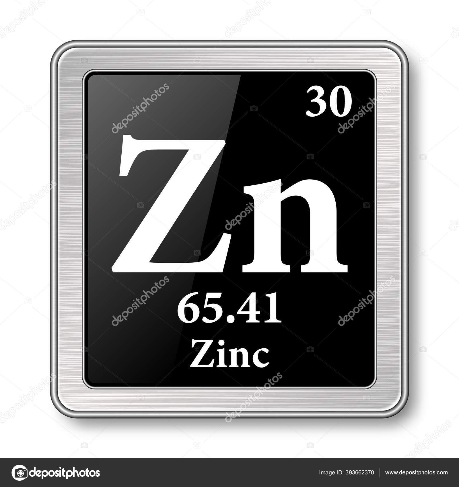 Símbolo Zinco Elemento Químico Tabela Periódica Sobre Fundo Preto