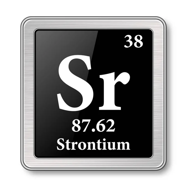 Strontiumsymbol Chemisches Element Des Periodensystems Auf Schwarzem Hintergrund Silbernem Rahmen — Stockvektor