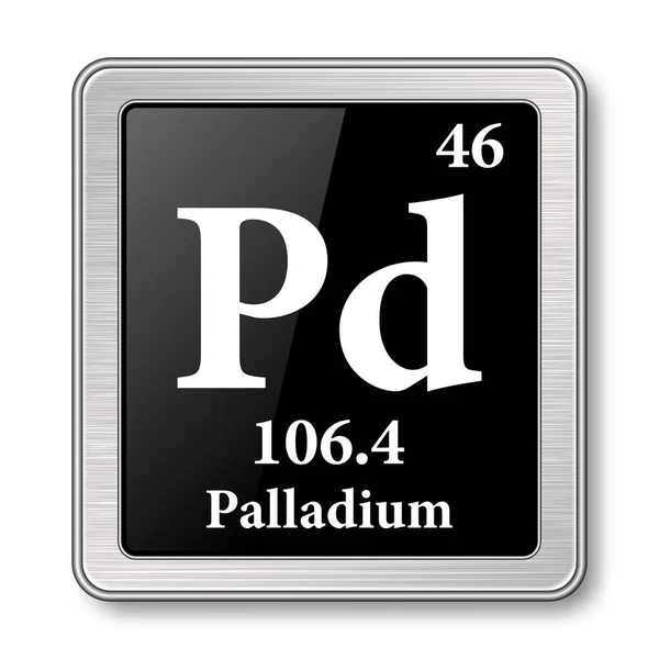 Symbol Paladium Element Chemiczny Układu Okresowego Błyszczącym Czarnym Tle Srebrnej — Wektor stockowy