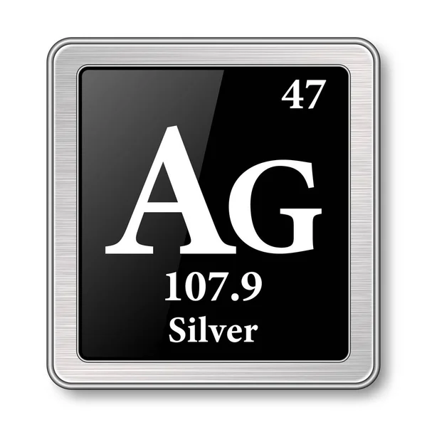 Símbolo Plata Elemento Químico Tabla Periódica Sobre Fondo Negro Brillante — Archivo Imágenes Vectoriales