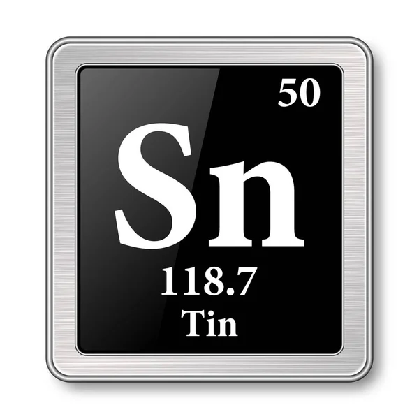 Tin Symbol Chemisch Element Van Het Periodiek Systeem Een Glanzende — Stockvector