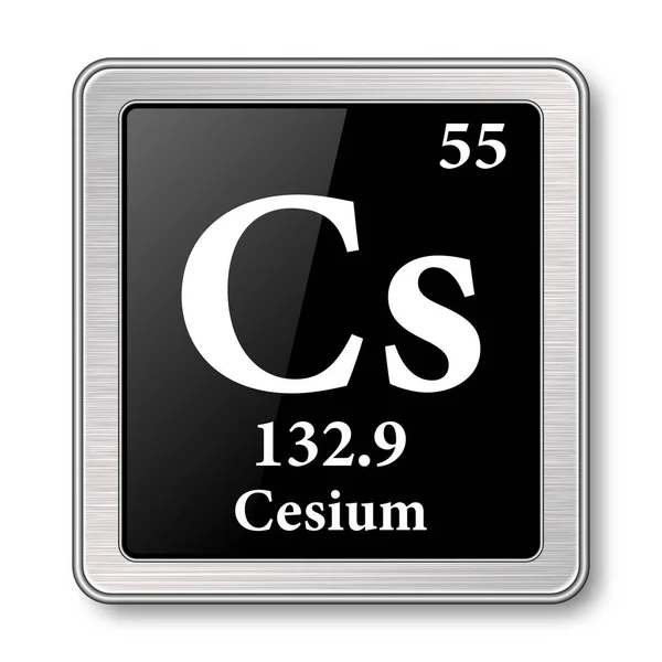 Symbol Cezu Element Chemiczny Układu Okresowego Błyszczącym Czarnym Tle Srebrnej — Wektor stockowy