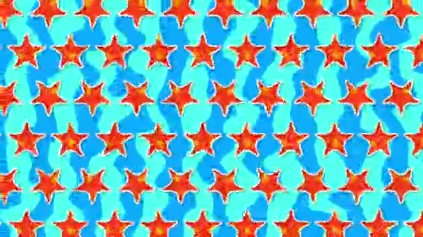 概要ヒトデのいる青い波 青い背景に赤い5点の星をアニメーション化 — ストック動画