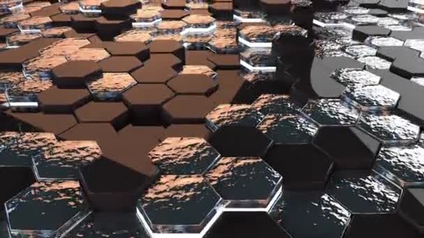 Soyut Hexagons Siyah Gümüş Arkaplan Mavi Neon Elementli Döngülü Animasyon — Stok video
