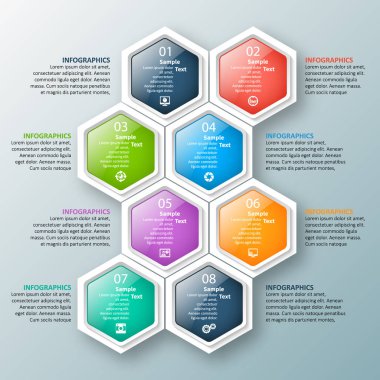 vektör soyut 3d kağıt bilgi elemanları. Hexagon bilgi grafikleri. Bal peteği tasarımı