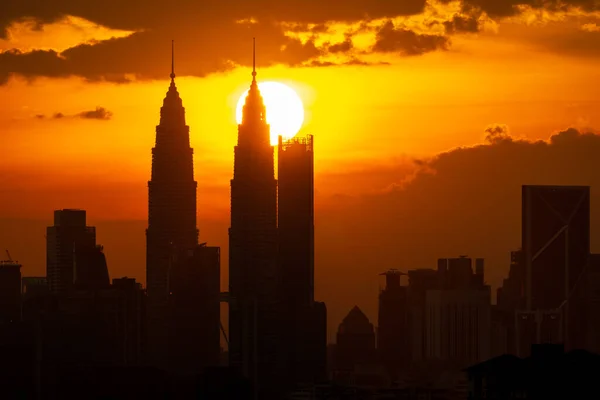 Vue Coucher Soleil Majestueux Sur Centre Ville Kuala Lumpur Malaisie — Photo