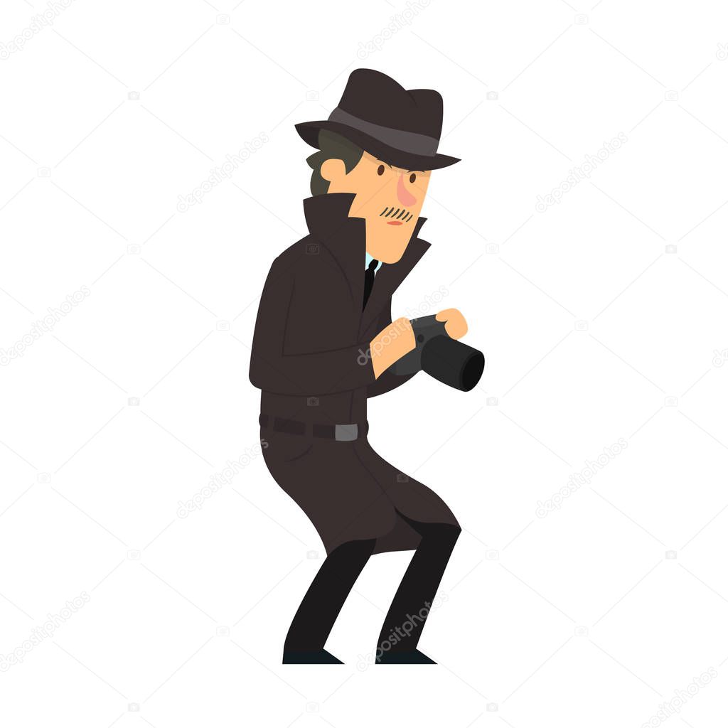 Spy with camera. Detective spies. vector illustration.