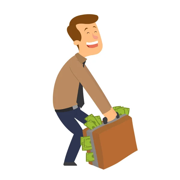 The man is carrying a suitcase with money. — Stock Vector